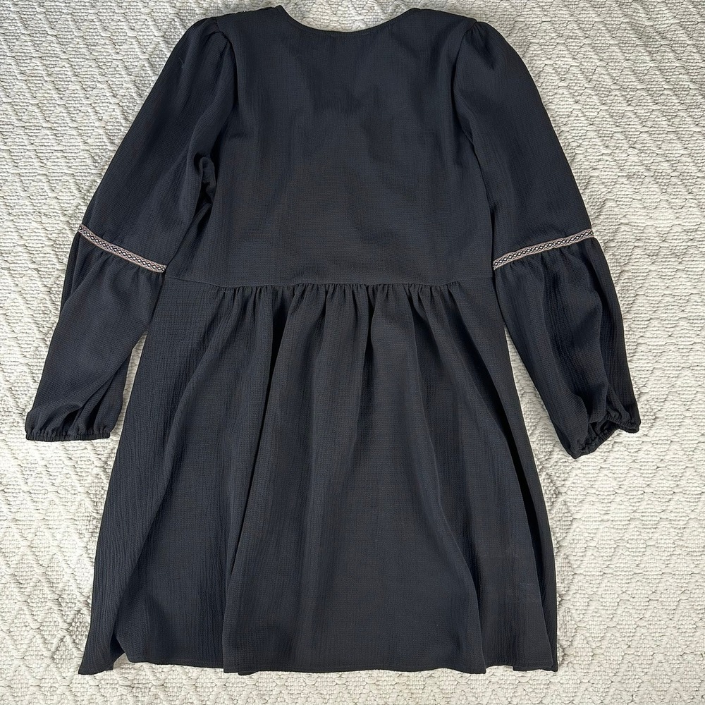 RustyDustty Women's Black Long Sleeve Dress V Neck Tiered Boho Size L